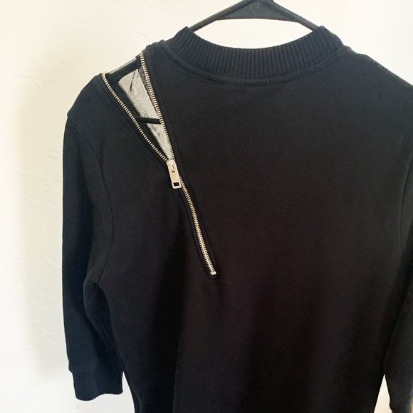 Diesel cotton zip-shoulder dress - black - gold zipper - pockets - midlenght - Picture 4 of 7